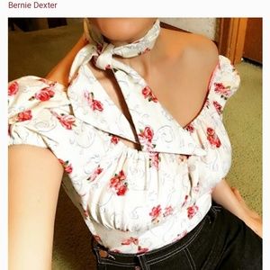 Bernie Dexter Pinup Top pink roses peasant shirt